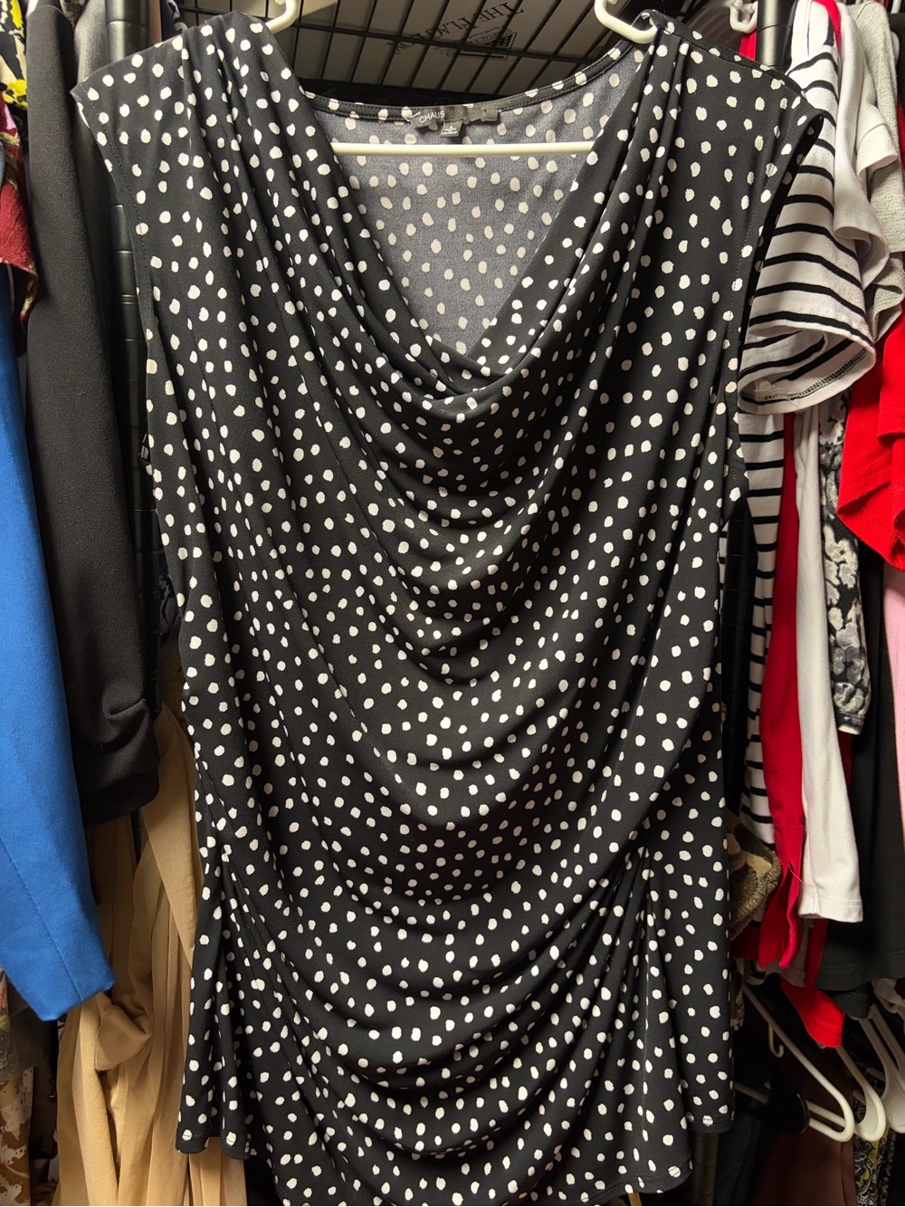 Chaus Black Top with White Polka Dots